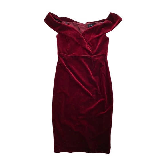 Bardot Burgundy Velvet Off-Shoulder Cocktail Dress Size 6 - Picture 1 of 7